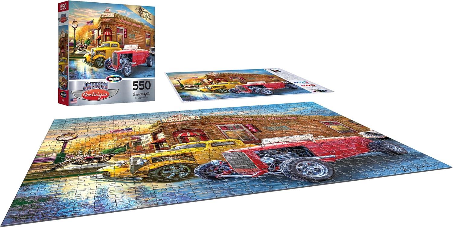 image:imageRoseArt American Nostalgia Hot Rod Garage 550 Piece Jigsaw Puzzle for AdultsAmerican Grill