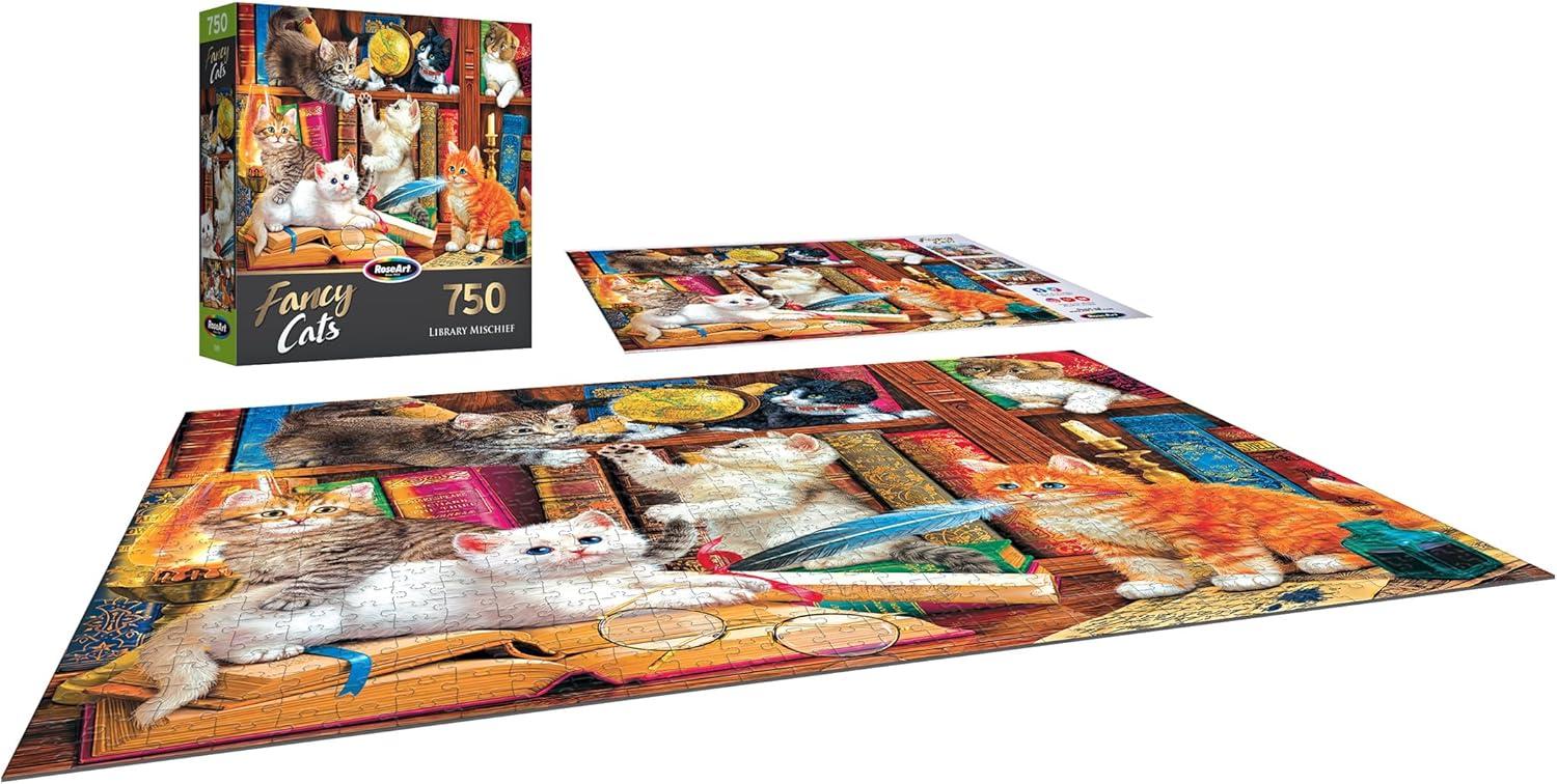 image:imageRoseArt Fancy Cats Library Mischief 750 Piece Jigsaw Puzzle for AdultsLibrary Mischief