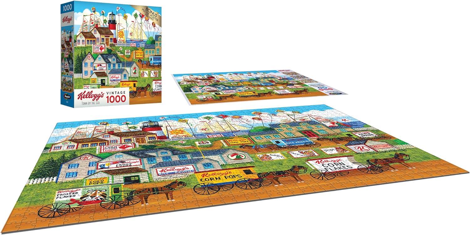 image:imageRoseArt Kelloggs Cereal Favorites 1000 Piece Jigsaw Puzzles for AdultsTown by The Sea