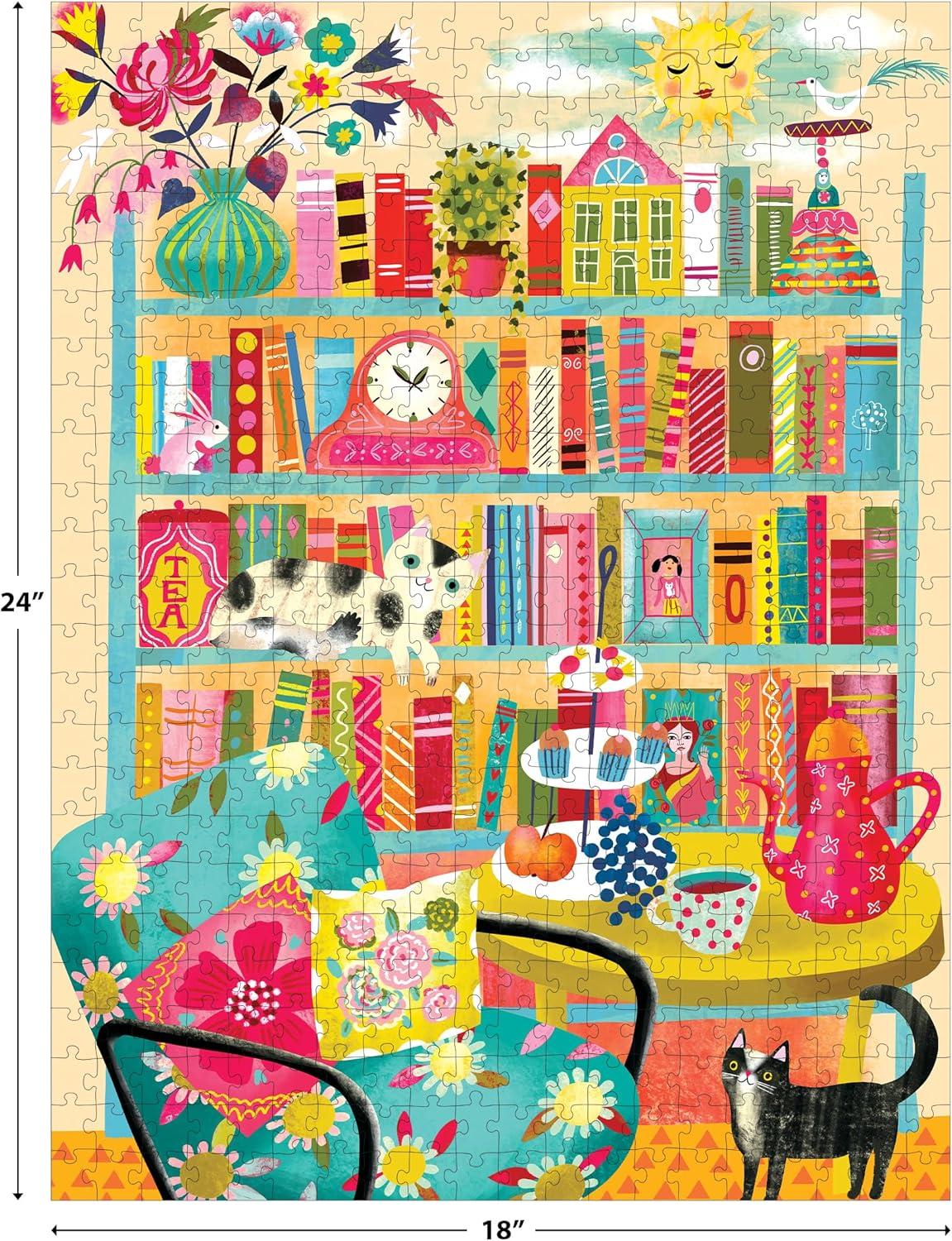 image:imageRoseArt Vertical Visions The Story Bean 500 Piece Jigsaw Puzzle Caf and Book Store Puzzle for AdultsBookshelf With Cats
