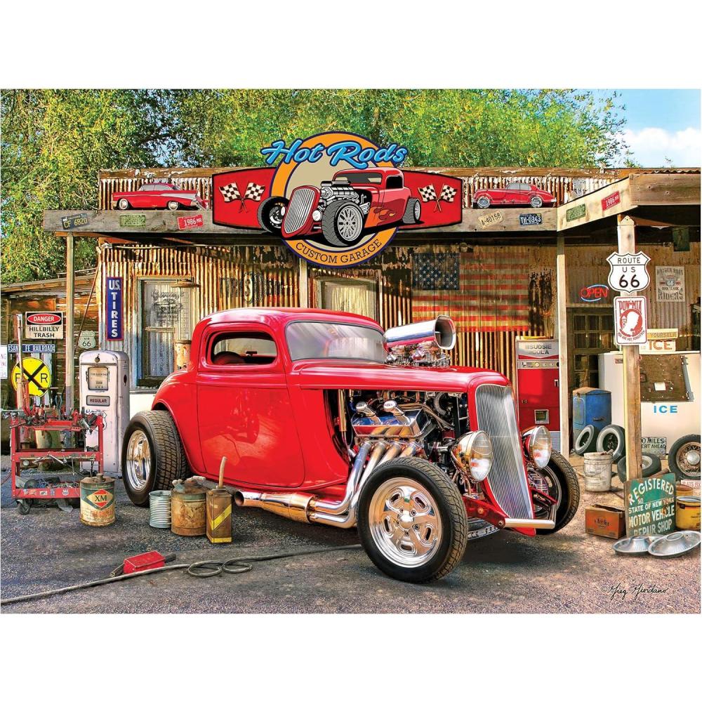 image:imageRoseArt  American Nostalgia  Hot Rod Garage  550 Piece Jigsaw Puzzle for AdultsHot Rod Gas Up