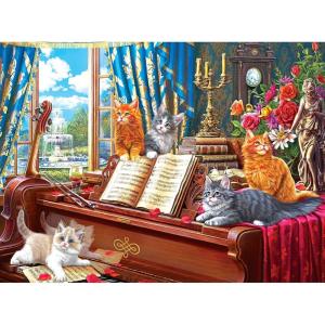 RoseArt – Fancy Cats – Library Mischief – 750 Piece Jigsaw Puzzle for Adults(Piano Lessons)