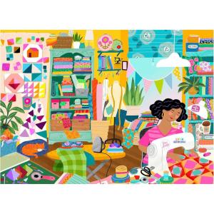 RoseArt – Soft Touch – Cat Flowers – 1000 Piece Jigsaw Puzzle for Adults(Sewing Room)