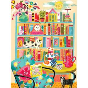 RoseArt – Vertical Visions – The Story Bean 500 Piece Jigsaw Puzzle – Café and Book Store Puzzle for Adults(Bookshelf With Cats)