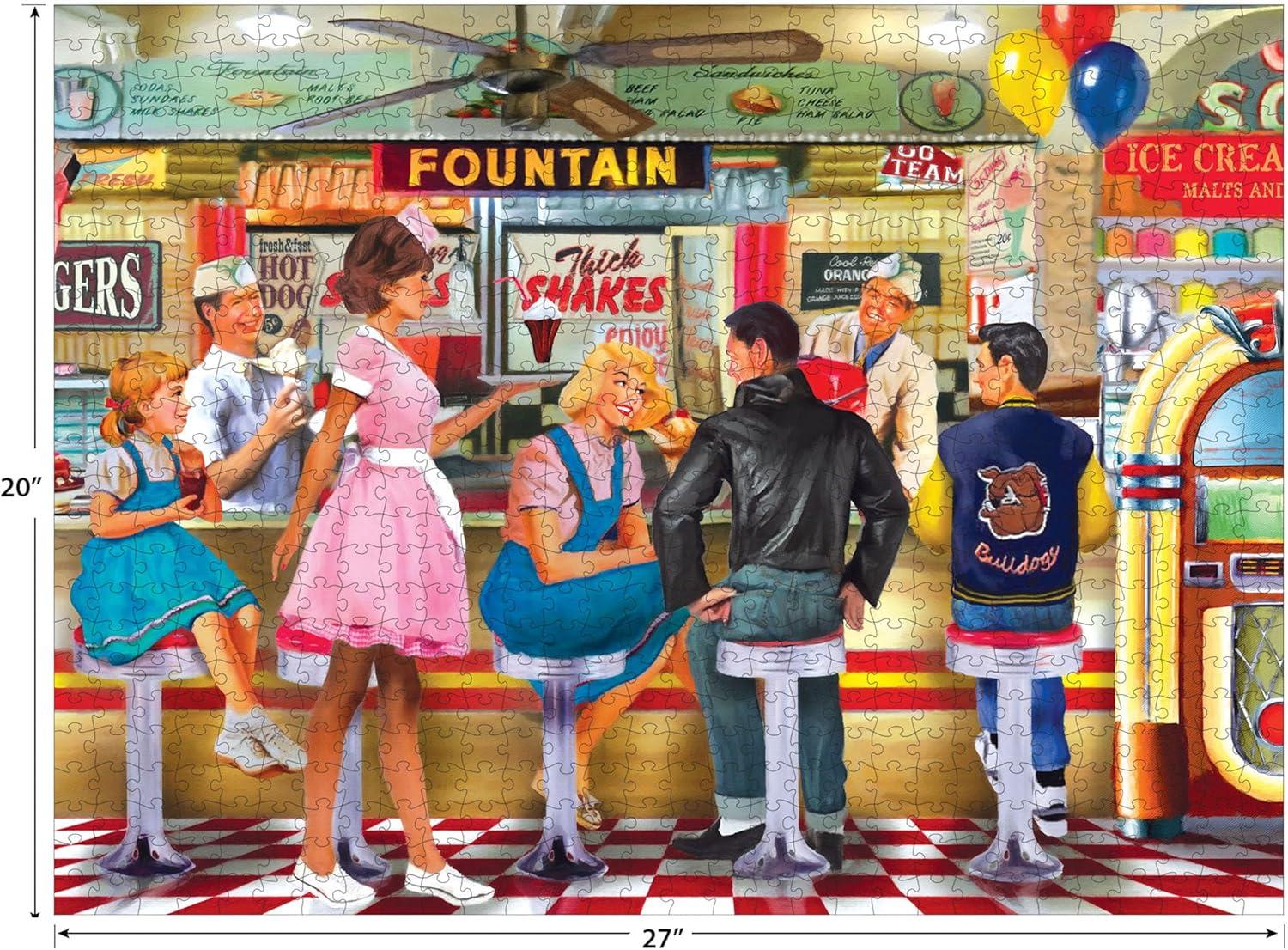 image:imageRoseArt Back to The Past Dancing at The Diner 750 Piece Jigsaw Puzzle for AdultsSoad and Ice Cream Parlor