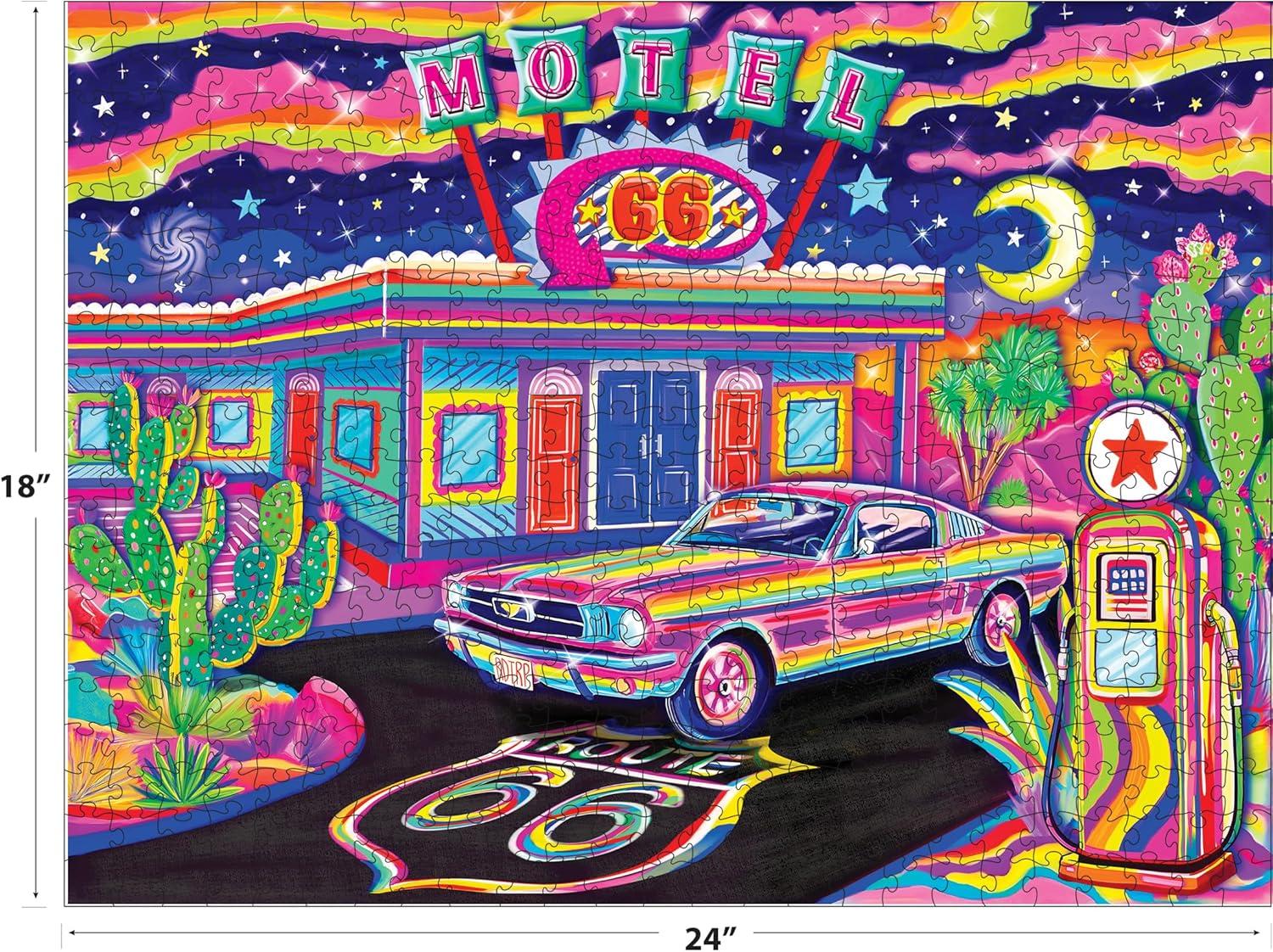 image:imageRoseArt Neon Brights 1980s 500 Piece Jigsaw Puzzle RetroInspired Vibrant Neon Colors Ages 12 and UpRoute 66 Night