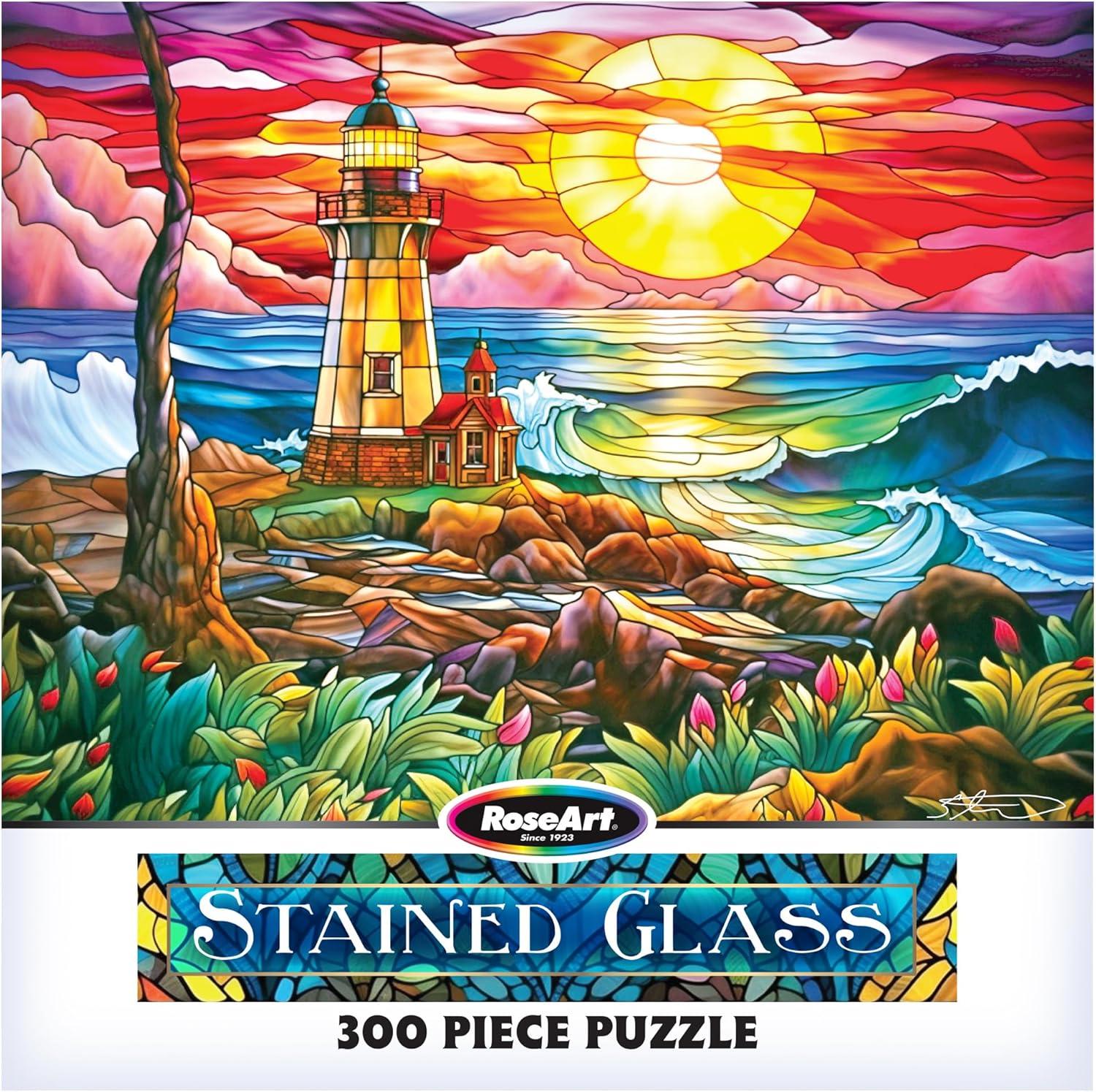 image:imageRoseArt Stained Glass Summer Waves 300 Piece Jigsaw Puzzle for Adults