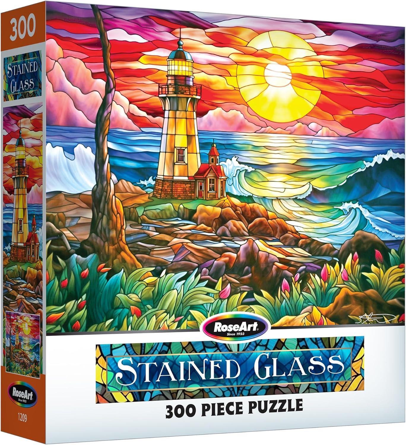 image:imageRoseArt Stained Glass Summer Waves 300 Piece Jigsaw Puzzle for Adults