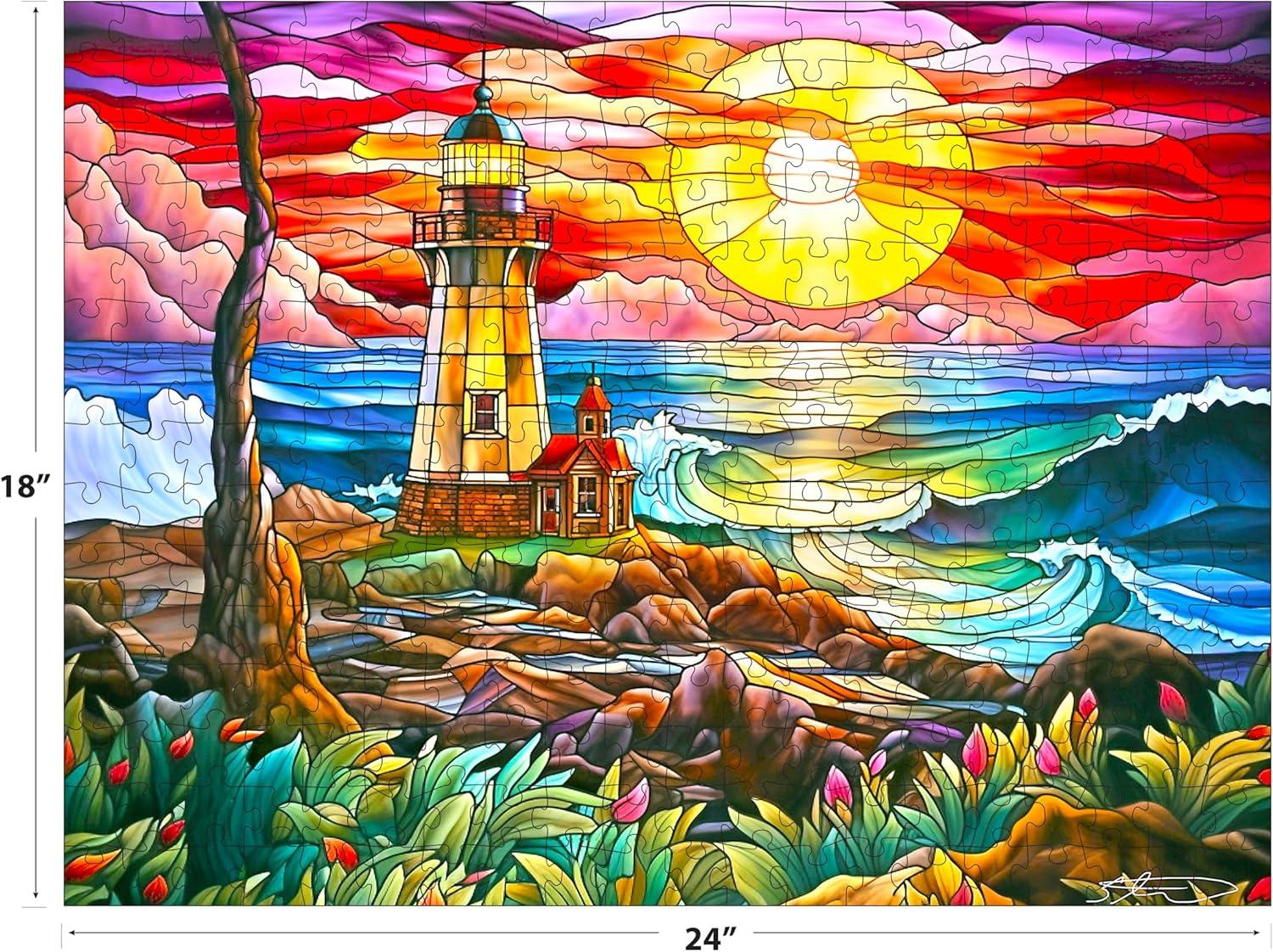 image:imageRoseArt Stained Glass Summer Waves 300 Piece Jigsaw Puzzle for Adults