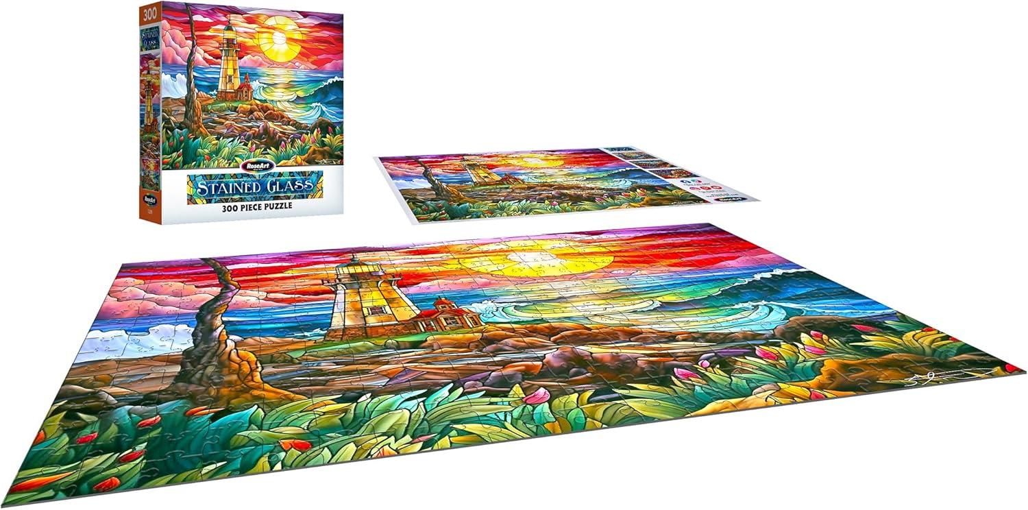 image:imageRoseArt Stained Glass Summer Waves 300 Piece Jigsaw Puzzle for Adults