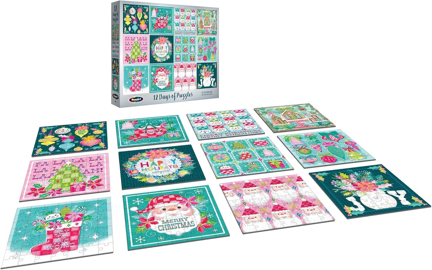 image:imageRoseArt Holiday Advent Calendar Jigsaw Puzzle 2025 Christmas Puzzle 12 Individual Puzzles Each Measuring 75x 75 600 Pieces Total