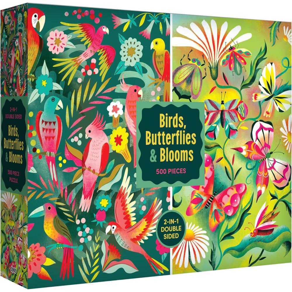image:imageRoseArt Birds Butterflies amp Blooms 500 Piece DoubleSided Jigsaw Puzzle Matte amp Glossy Sides Nature Puzzle for Adults 2in1 Puzzle with PosterBirds Butterflies and Blooms