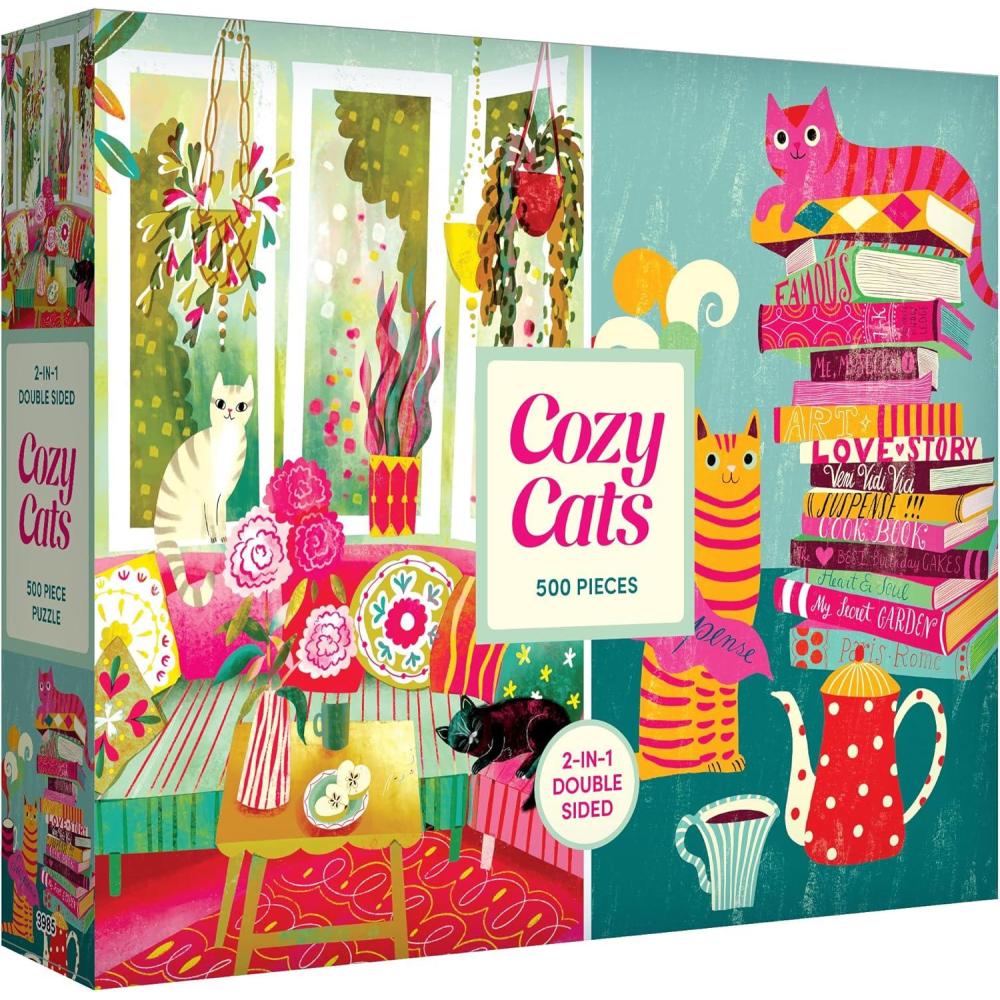 image:imageRoseArt Birds Butterflies amp Blooms 500 Piece DoubleSided Jigsaw Puzzle Matte amp Glossy Sides Nature Puzzle for Adults 2in1 Puzzle with PosterCozy Cats