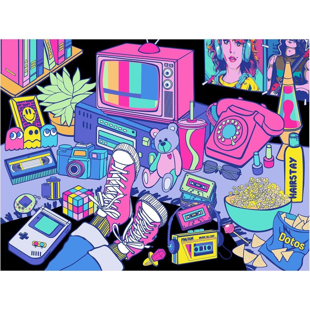 image:imageRoseArt Neon Brights 1980s 500 Piece Jigsaw Puzzle RetroInspired Vibrant Neon Colors Ages 12 and Up1980s