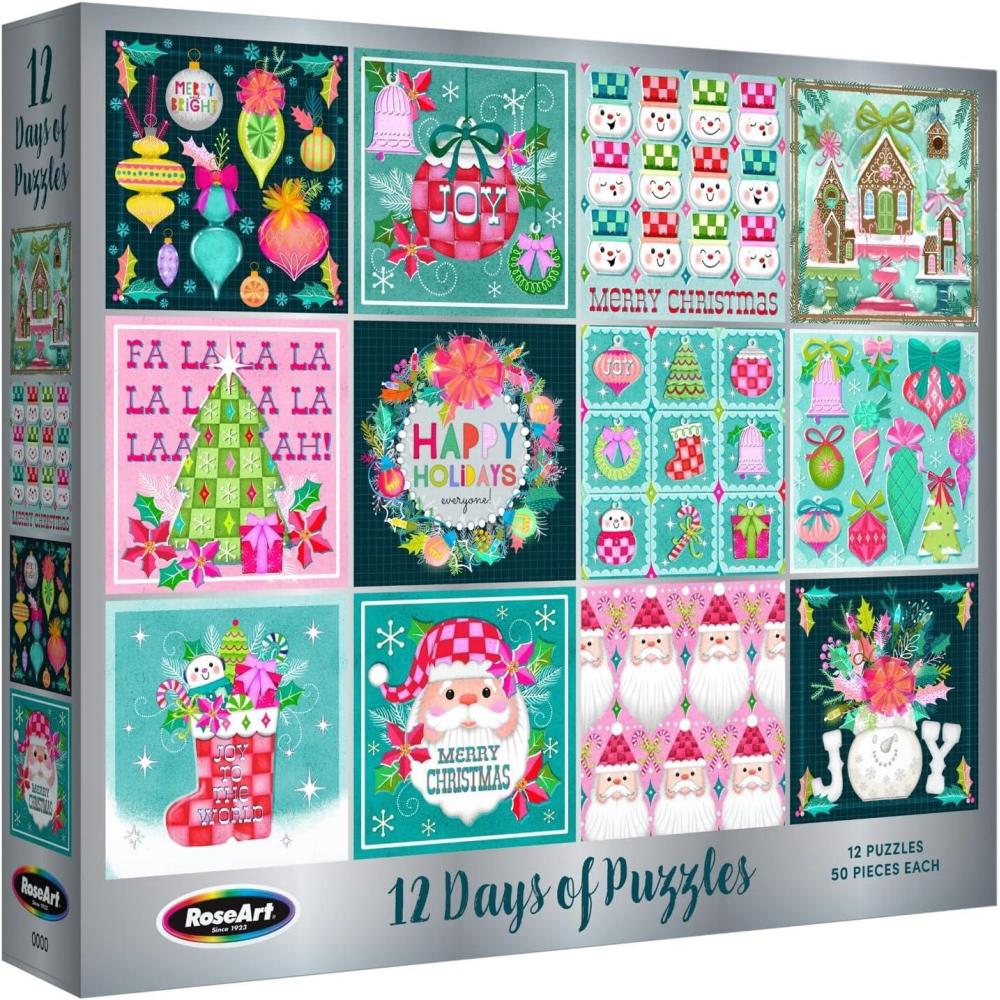 image:imageRoseArt Holiday Advent Calendar Jigsaw Puzzle 2025 Christmas Puzzle  12 Individual Puzzles Each Measuring 75x 75  600 Pieces Total