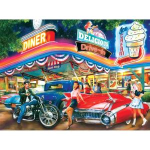 RoseArt – Back to The Past – Dancing at The Diner – 750 Piece Jigsaw Puzzle for Adults(Rollerskate Drive in Diner)