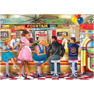 RoseArt – Back to The Past – Dancing at The Diner – 750 Piece Jigsaw Puzzle for Adults(Soad and Ice Cream Parlor)