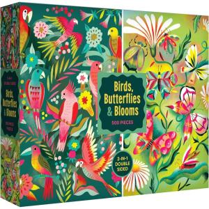 RoseArt – Birds, Butterflies & Blooms 500 Piece Double-Sided Jigsaw Puzzle – Matte & Glossy Sides– Nature Puzzle for Adults – 2-in-1 Puzzle with Poster(Birds Butterflies and Blooms)