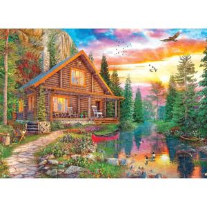 RoseArt – My Happy Place – Charles Harbor – 1000 Piece Jigsaw Puzzle for Adults(Forest Cabin Home)