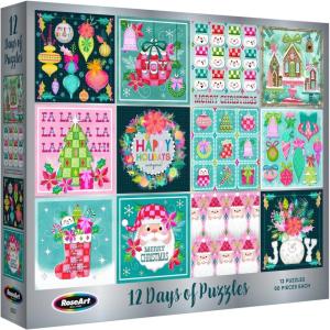 RoseArt Holiday Advent Calendar Jigsaw Puzzle 2025 Christmas Puzzle – 12 Individual Puzzles Each Measuring 7.5″x 7.5″ – 600 Pieces Total