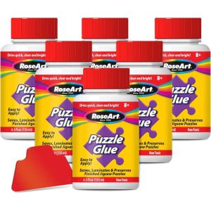RoseArt Jigsaw Puzzle Glue with Applicator – Saves, Laminates and Preserves Finished Jigsaw Puzzles – Easy to Apply, Dries Quick, Clear & Bright(Puzzle Glue 6 Pack)