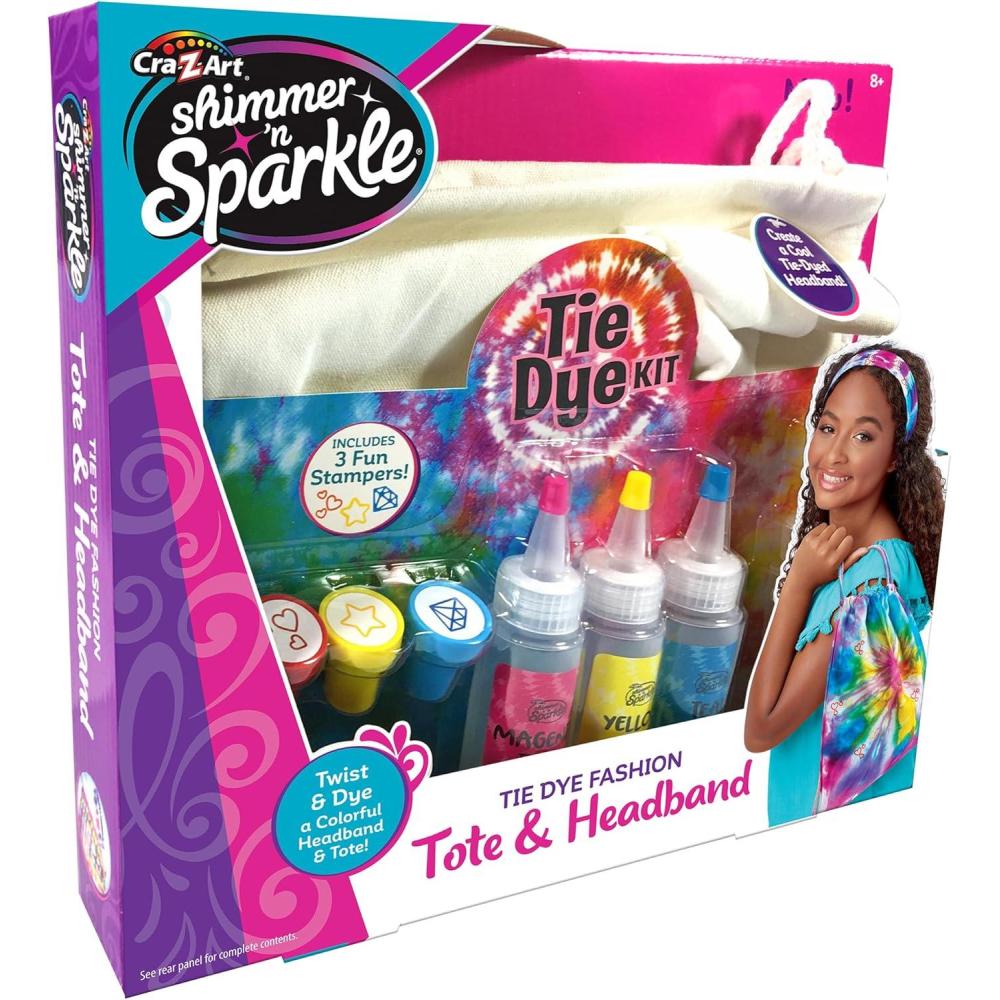 image:imageCRAZArt Shimmer n Sparkle Tie Dye Fashion Tote and Headband Craft KitBluePink Small