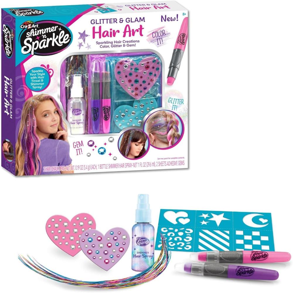 image:imageShimmer n Sparkle Glitter and Glam Metallic Hair Art Set with Hair Chalk Pens and Hair Gems by CraZArt