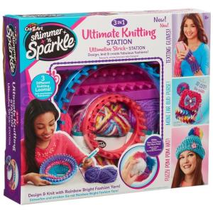 Shimmer ‘N Sparkle 3-in-1 Ultimate Knitting Station, Design and Knit Texting Gloves, Hats, Ear Bud Purse, and So Much More, Great for Ages 8 and Up