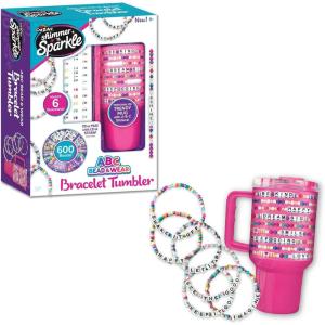 Shimmer ‘n Sparkle ABC Bead & Wear Bracelet Set with 20oz Tumbler – Make 6 Alphabet Bead Bracelets and Decorate Your 20oz Tumbler with Sticker Alphabet Beads – Kids Water Bottle for School