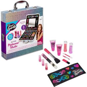 Shimmer ‘n Sparkle Glitter Makeover Studio Beauty Kit – All-in-One Beauty for Eye, Cheeks and Lips for Ages 8 and Up