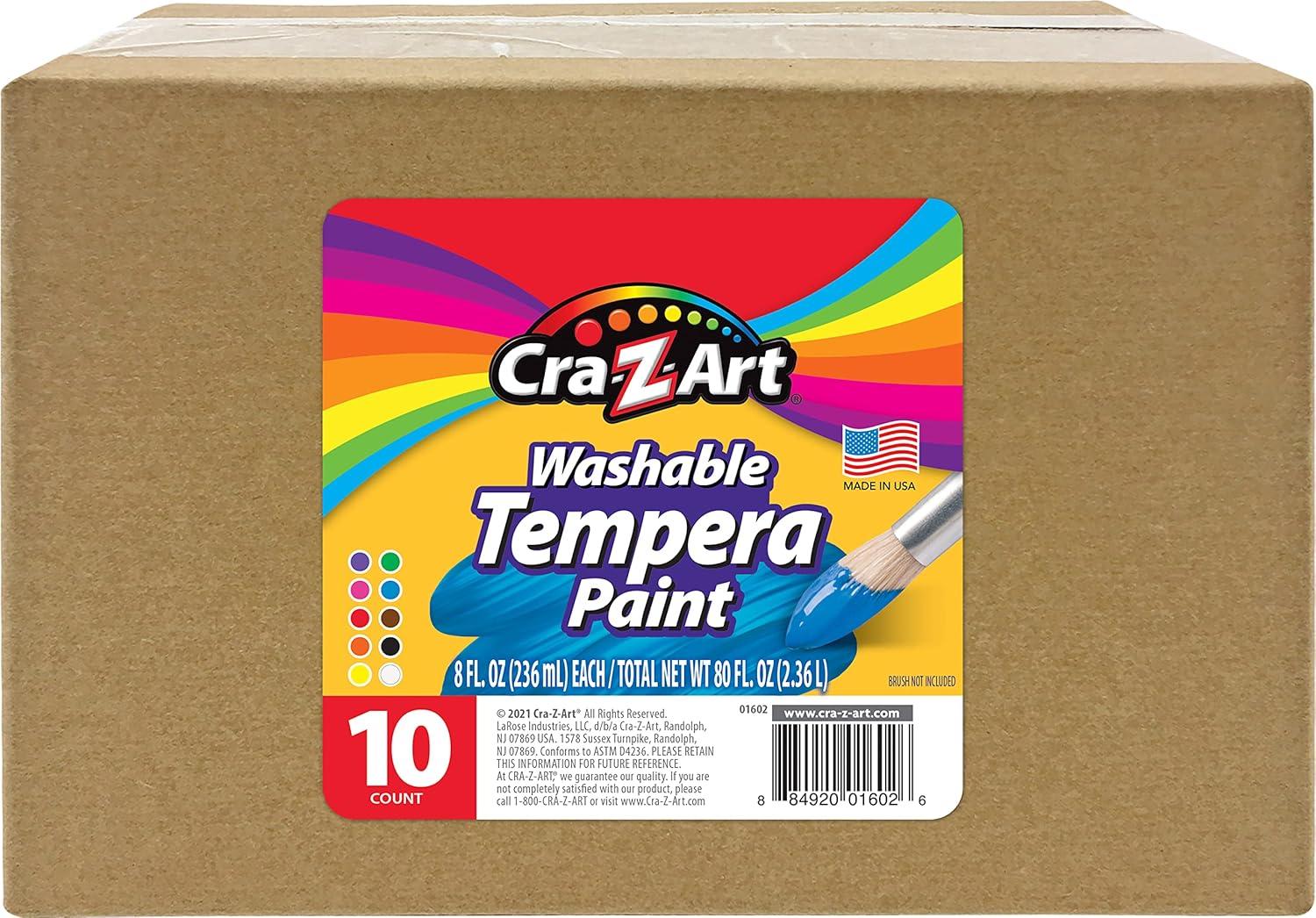 image:imageCraZArt Pastels Washable Tempera Paint For Kids Bulk Pack 10ct Assorted Soft Pastel Colors Tempera Paint Set 8oz each bottle Back To School Teachers SuppliesOriginal