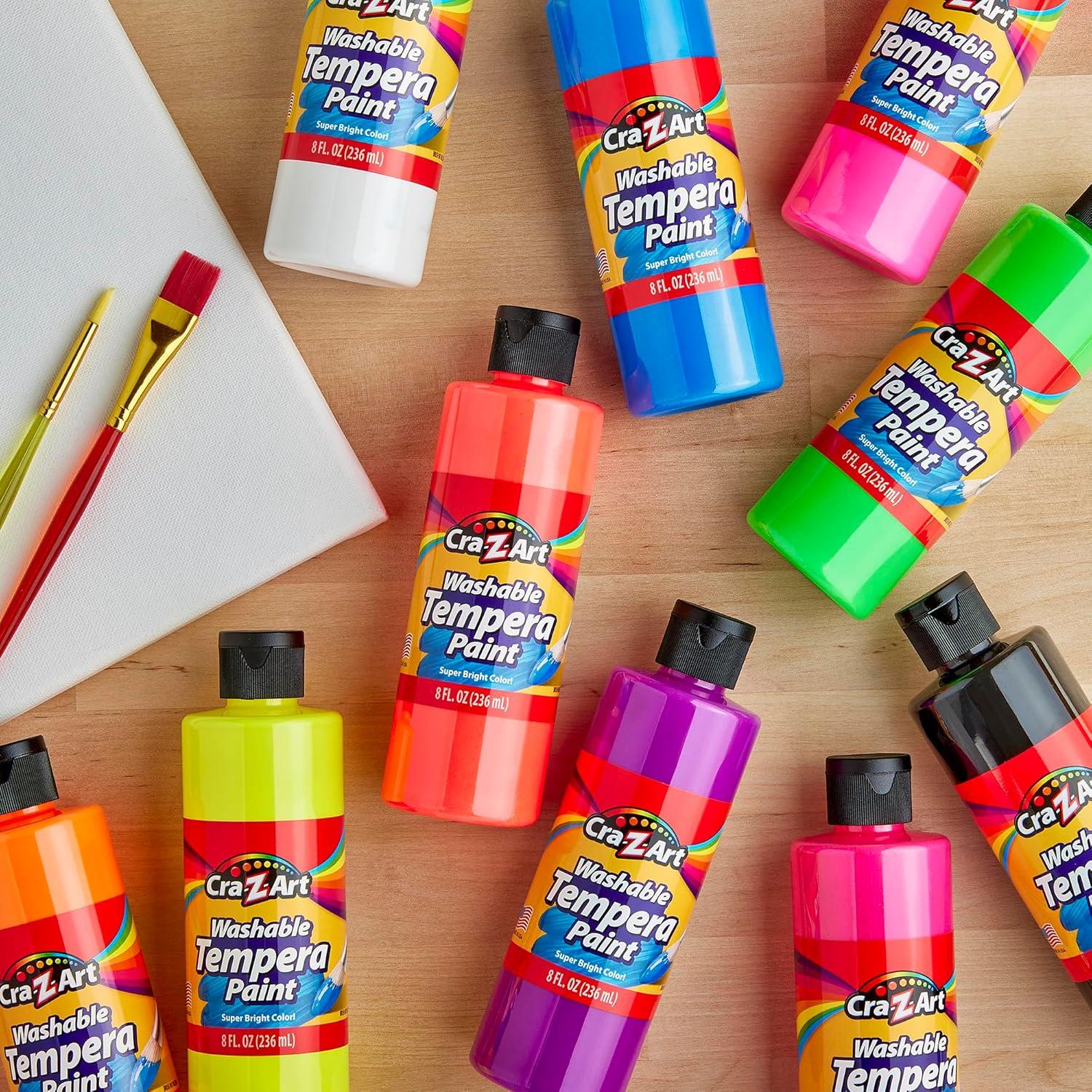 image:imageCraZArt Pastels Washable Tempera Paint For Kids Bulk Pack 10ct Assorted Soft Pastel Colors Tempera Paint Set 8oz each bottle Back To School Teachers SuppliesFluorescent