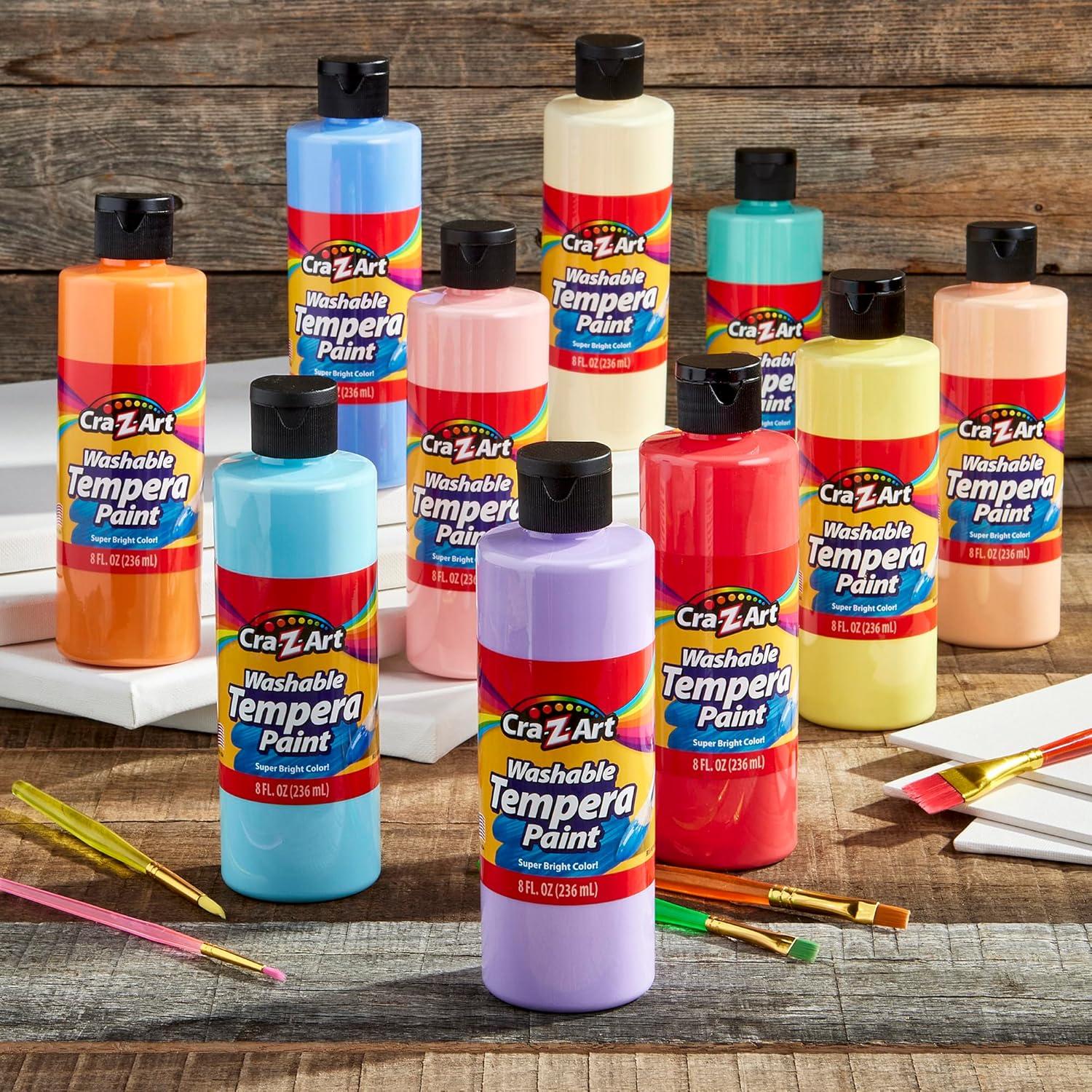 image:imageCraZArt Pastels Washable Tempera Paint For Kids Bulk Pack 10ct Assorted Soft Pastel Colors Tempera Paint Set 8oz each bottle Back To School Teachers SuppliesSoft Pastel