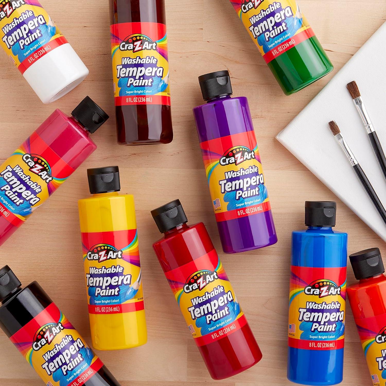 image:imageCraZArt Pastels Washable Tempera Paint For Kids Bulk Pack 10ct Assorted Soft Pastel Colors Tempera Paint Set 8oz each bottle Back To School Teachers SuppliesOriginal