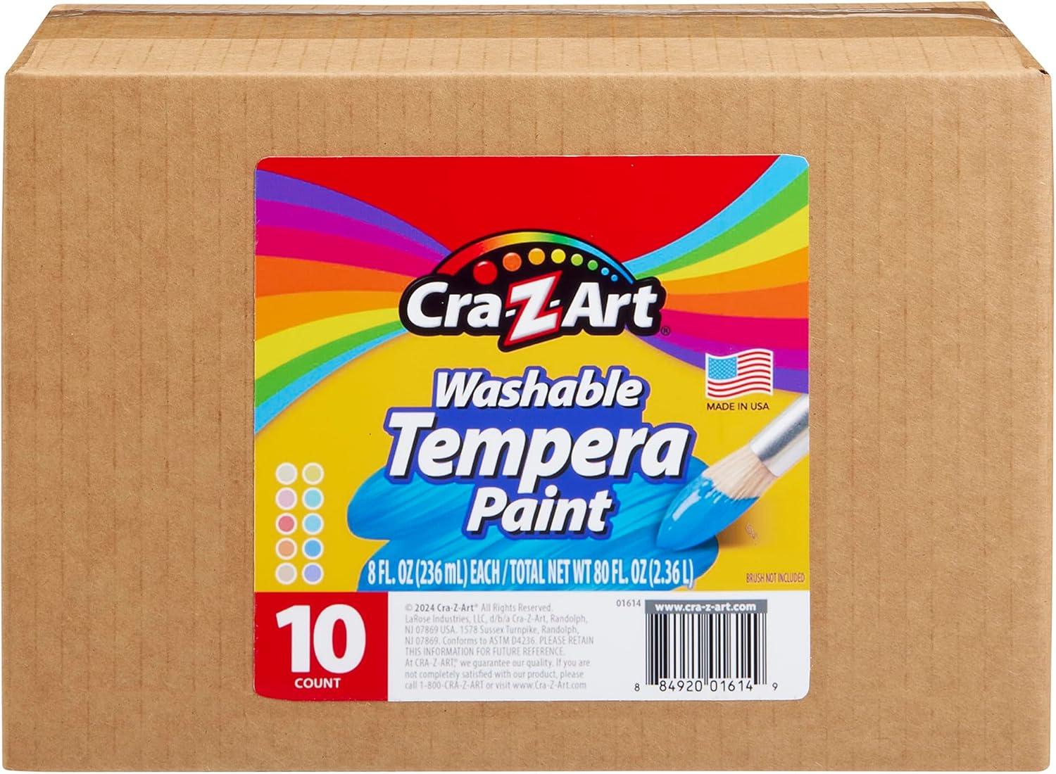 image:imageCraZArt Pastels Washable Tempera Paint For Kids Bulk Pack 10ct Assorted Soft Pastel Colors Tempera Paint Set 8oz each bottle Back To School Teachers SuppliesSoft Pastel