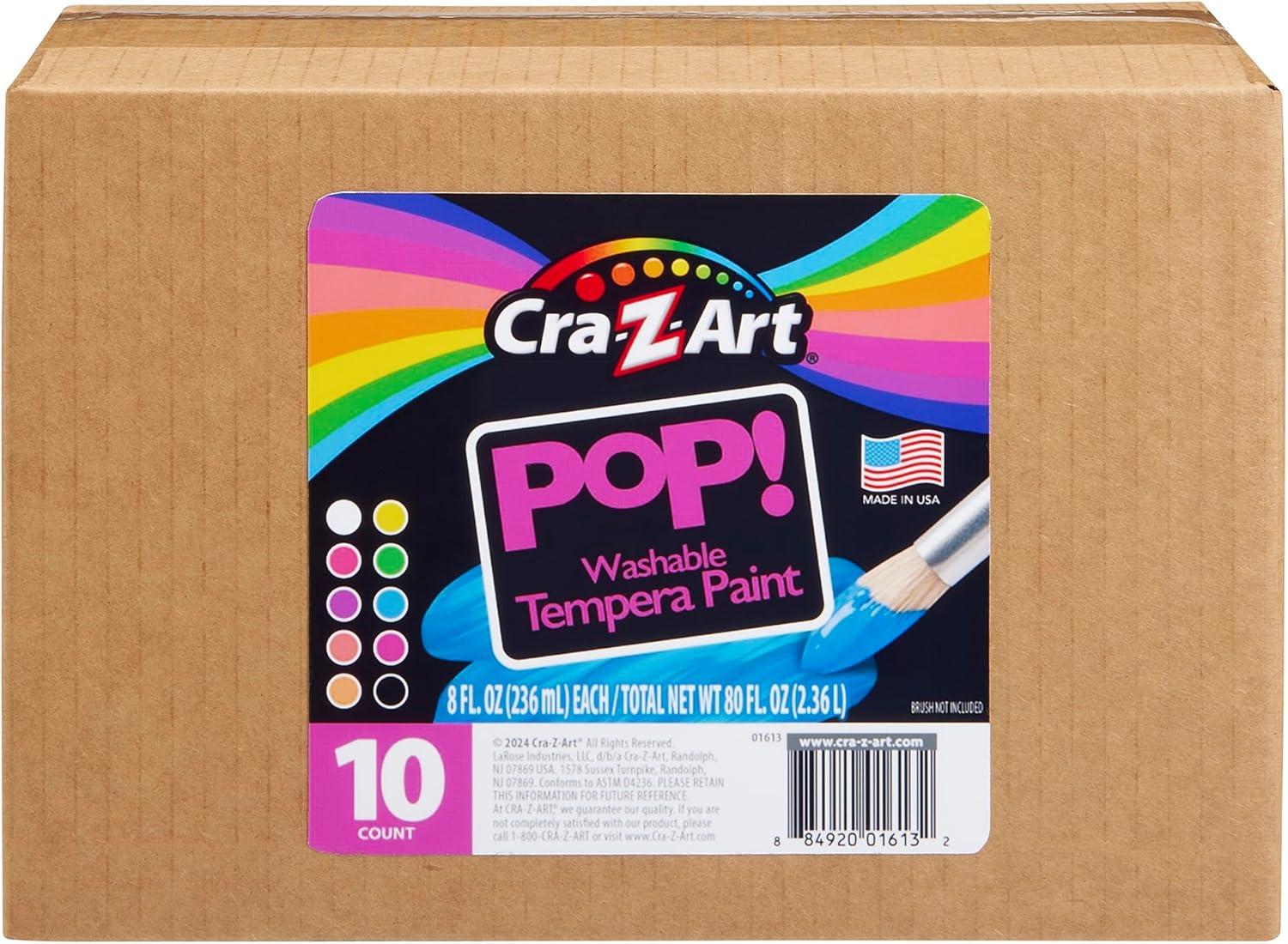 image:imageCraZArt Pastels Washable Tempera Paint For Kids Bulk Pack 10ct Assorted Soft Pastel Colors Tempera Paint Set 8oz each bottle Back To School Teachers SuppliesFluorescent