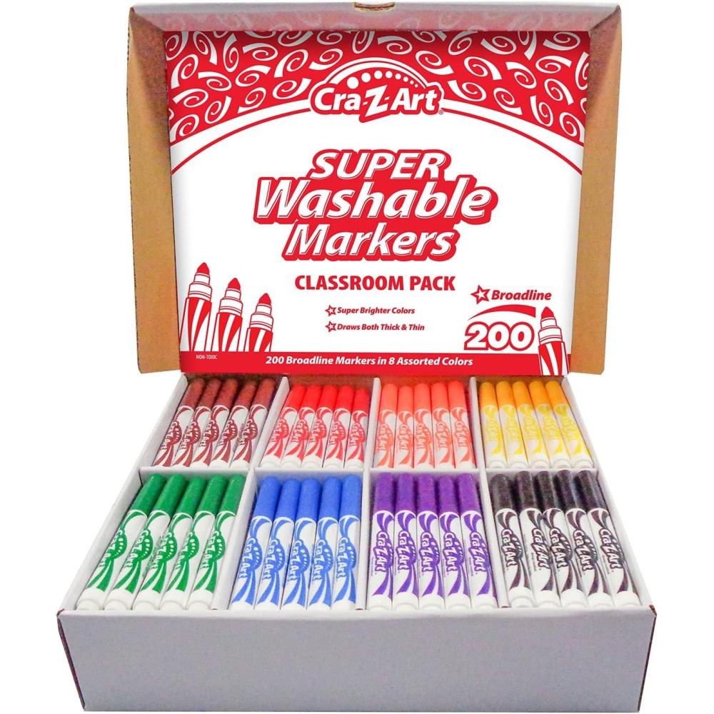 image:imageCRAZArt Super Washable Broadline Markers Bulk Class Pack 200ct 8 Assorted Colors 25 Broadline Markers in Each Color200 ct 8 assorted colors