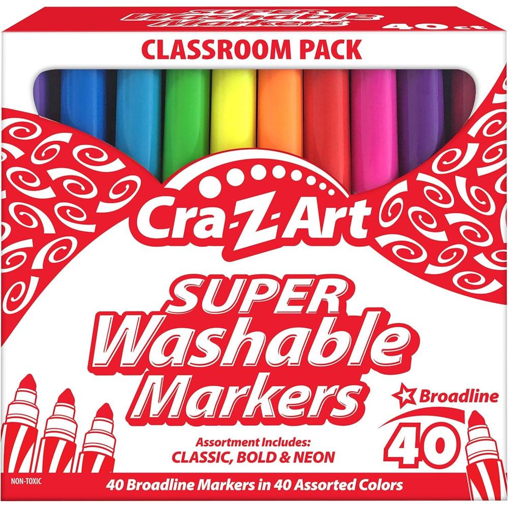 image:imageCRAZArt Super Washable Broadline Markers Bulk Class Pack 200ct 8 Assorted Colors 25 Broadline Markers in Each Color40 ct assorted colors