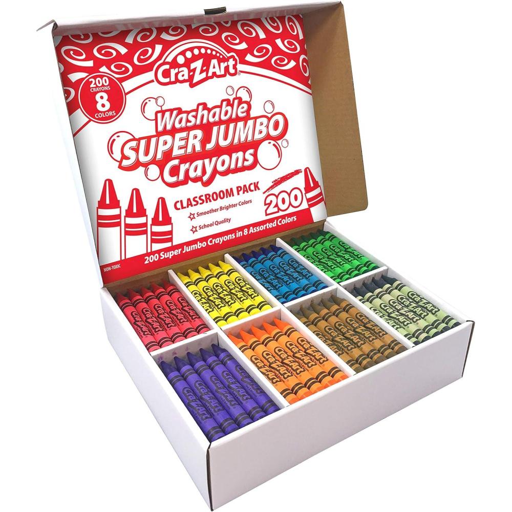 image:imageCraZArt Jumbo Crayon Bulk Class Pack 200ct 8 Assorted Colors 25 Jumbo Crayons in Each Color Back To School Supply List Essential Bulk Pack for School Supply Rooms and In Class For Teachers200 ct 8 assorted colors