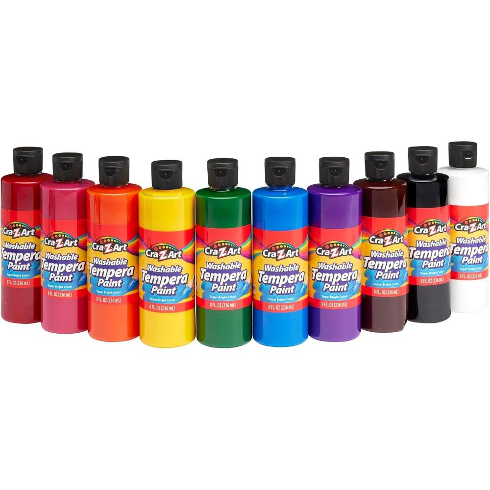 image:imageCraZArt Pastels Washable Tempera Paint For Kids Bulk Pack 10ct Assorted Soft Pastel Colors Tempera Paint Set 8oz each bottle Back To School Teachers SuppliesOriginal
