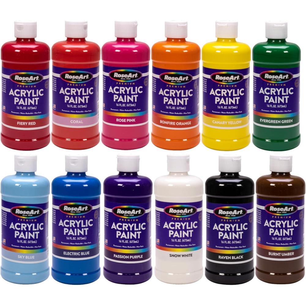image:imageRoseArt acrylic Paint Set Set of 12 Vibrant Colors in 16oz Bottles
