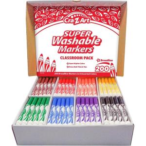 CRA-Z-Art Super Washable Broadline Markers Bulk Class Pack 200ct 8 Assorted Colors, 25 Broadline Markers in Each Color(200 ct 8 assorted colors)
