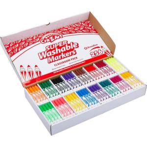 CRA-Z-Art Super Washable Broadline Markers Bulk Class Pack 200ct 8 Assorted Colors, 25 Broadline Markers in Each Color(256 ct 16 assorted colors)