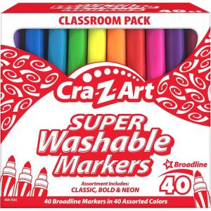 CRA-Z-Art Super Washable Broadline Markers Bulk Class Pack 200ct 8 Assorted Colors, 25 Broadline Markers in Each Color(40 ct assorted colors)