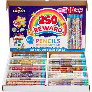 Cra-Z-Art Classroom Reward Pencils – 250 Count – 10 Unique Designs – Pre-Sharpened – Teacher Reward, Super Student, Be Kind, Think Positive & More