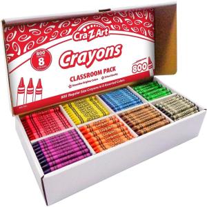 Cra-Z-Art Crayon Bulk Class Pack 800ct 16 Assorted Colors Back To School Supply List Essential, Bulk Pack for School Supply Rooms and In Class For Teachers(800 ct 8 assorted colors)