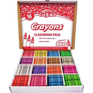 Cra-Z-Art Crayon Bulk Class Pack 800ct 16 Assorted Colors Back To School Supply List Essential, Bulk Pack for School Supply Rooms and In Class For Teachers(800 ct 16 assorted colors)