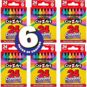 Cra-Z-Art Crayons, Bulk Pack, 24 Count, 24 Packs of Crayons, Bulk School Supplies for Classroom, Back to School Essentials(24 Count (Pack of 6))