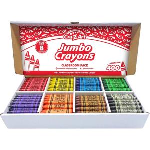 Cra-Z-Art Jumbo Crayon Bulk Class Pack 200ct 8 Assorted Colors, 25 Jumbo Crayons in Each Color, Back To School Supply List Essential, Bulk Pack for School Supply Rooms and In Class For Teachers(400 ct 8 assorted colors)