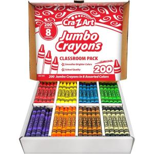 Cra-Z-Art Jumbo Crayon Bulk Class Pack 200ct 8 Assorted Colors, 25 Jumbo Crayons in Each Color, Back To School Supply List Essential, Bulk Pack for School Supply Rooms and In Class For Teachers(Multi color)